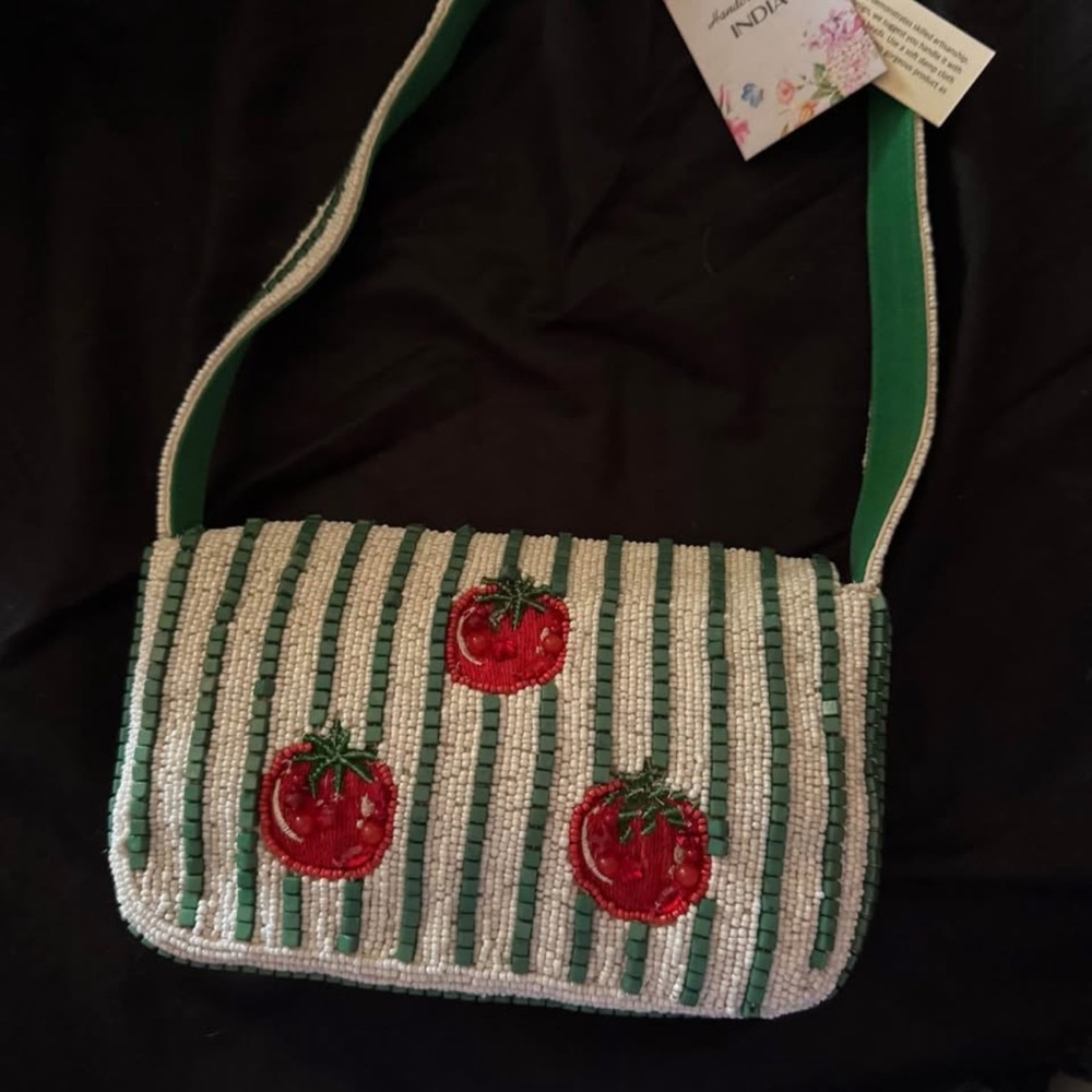 Chic Beaded Clutch with Tomato Design